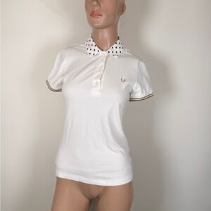 Fred Perry White Polo with Black Polka Dot Collar polo